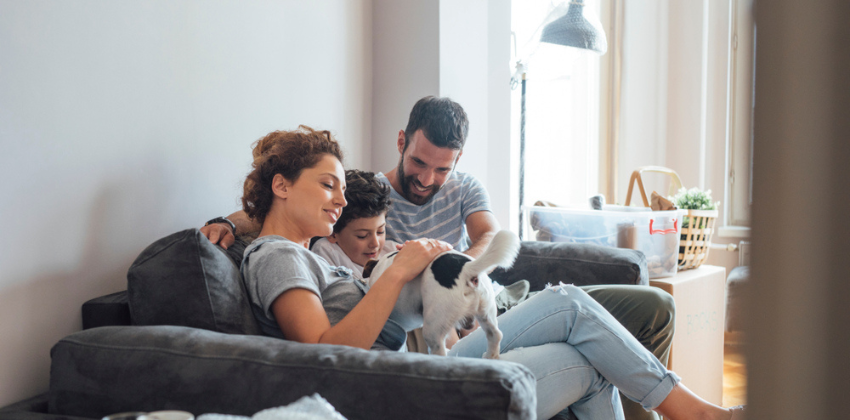 family with a new dog